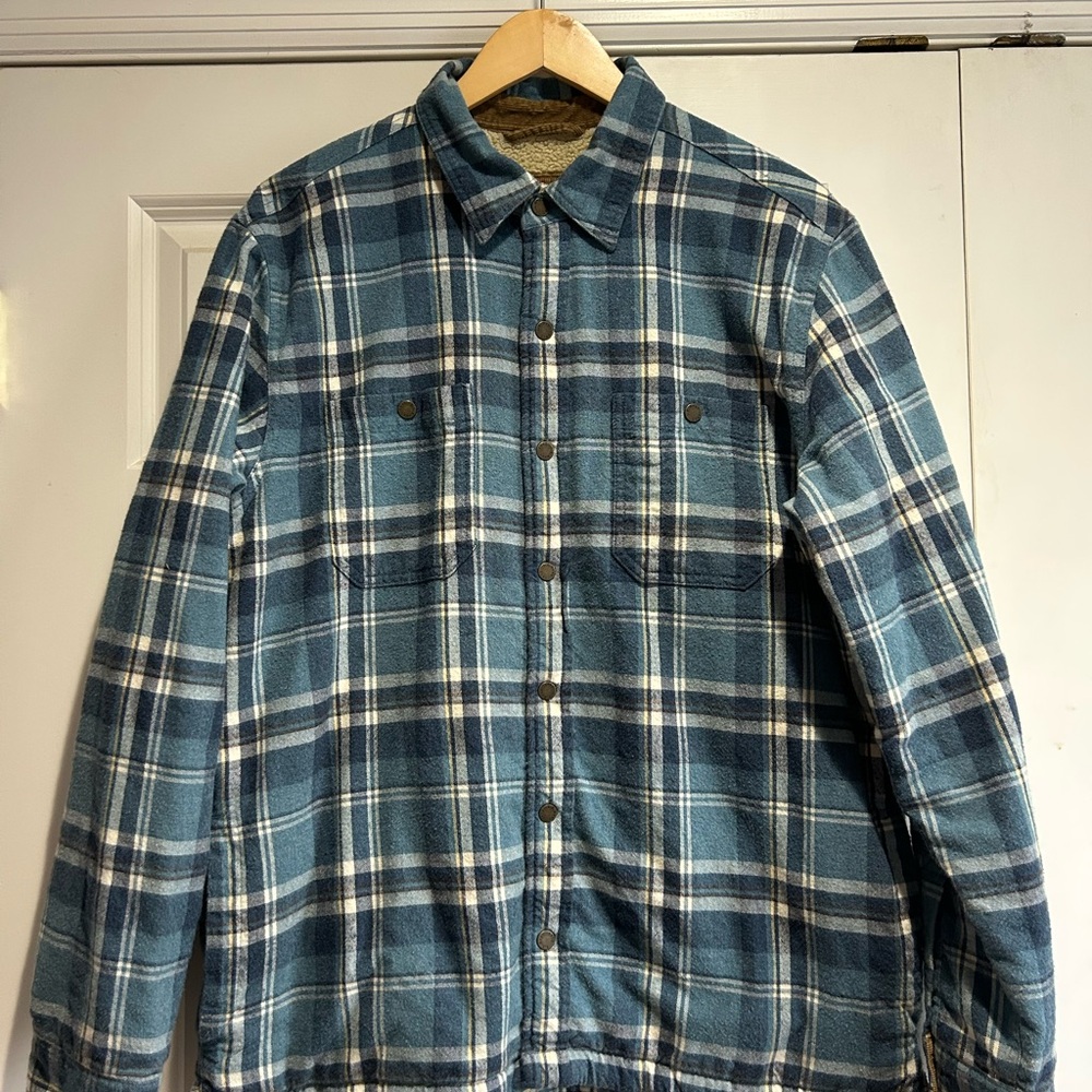 L.L. Bean Blue and Cream Plaid Shirt Jacket